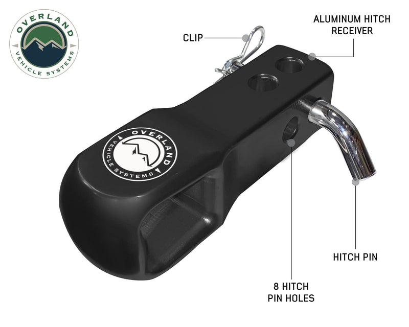 Aluminum Receiver Hitch Mount Overland Vehicle Systems for use with Soft Shackles - T6 6061 Aircraft Grade Aluminum - Glossy Black Powder Coated Finish