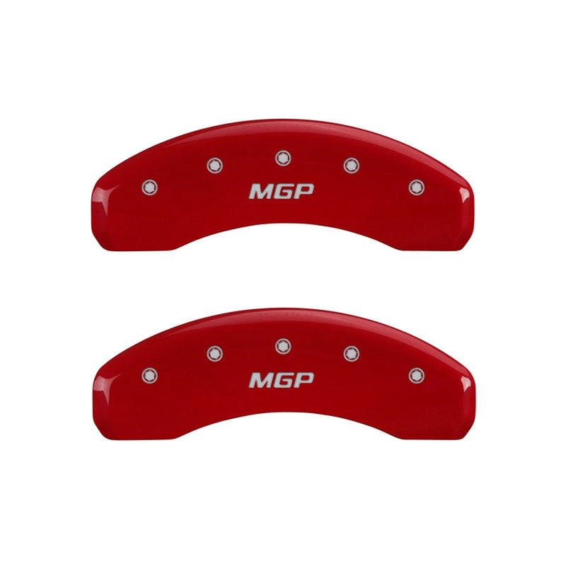 Engraved MGP Caliper Covers 43004SMGPRD with Red Powder Coat Finish and Silver Characters, (Set of 4)