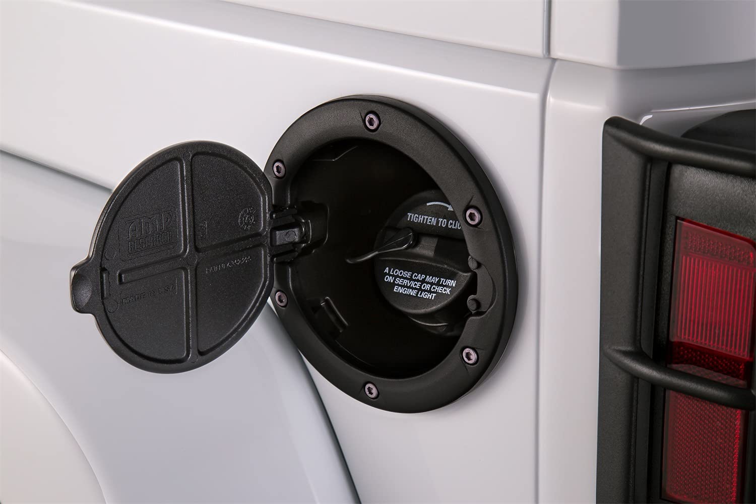 AMP Research RealTruck Aluminum Alloy Fuel Doors - Black, Each | 73000-01A | Fits 2007 - 2018 Jeep Wrangler JK (2-Door & 4-Door)