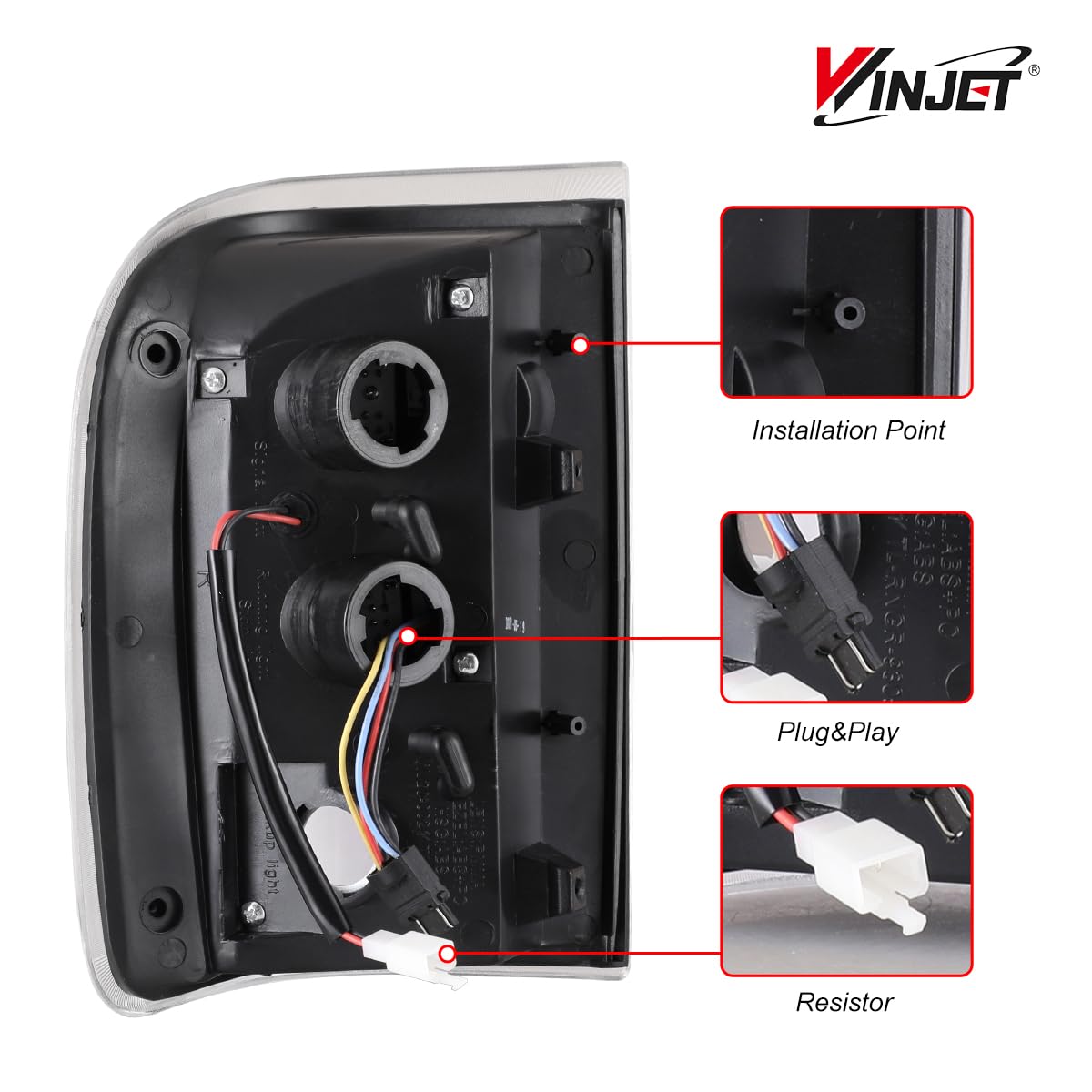 LED Tail Lights Assembly Winjet Fit For 2001 2002 2003 2004 2005 Ford Ranger, Taillights Replacement For Ford, Rear Lamps w/Turn Signal/Running/Brake/Reverse Light (Black Housing Clear Lens)