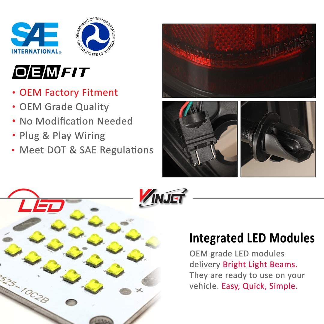Winjet LED Sequential Tail Lights Compatible with [2007-2013 Chevy Suburban Tahoe Yukon] Rear Lamps (Clear)