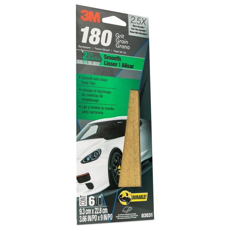 3M Sandpaper, 180 Grit, 03031, 6 Sheets, 3 2/3 in x 9 in