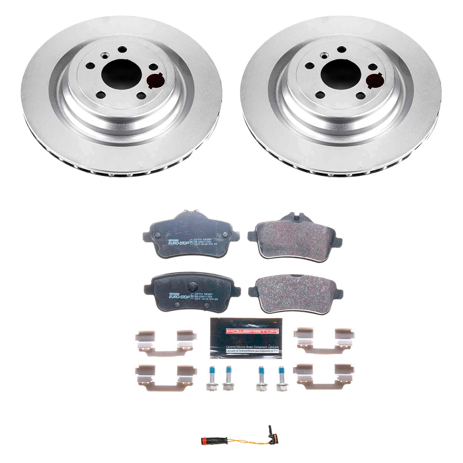 Euro-Stop Power Stop ESK7448 Rear Brake Kit- Coated Brake Rotors & Ceramic Brake Pads For GL350, GL450, GL550, GLE43 AMG, GLS3, GLS450, GLS550 [Model Specific]