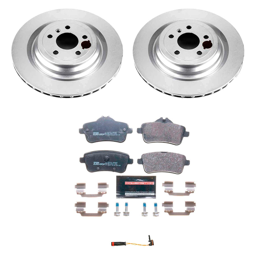 Euro-Stop Power Stop ESK7448 Rear Brake Kit- Coated Brake Rotors & Ceramic Brake Pads For GL350, GL450, GL550, GLE43 AMG, GLS3, GLS450, GLS550 [Model Specific]