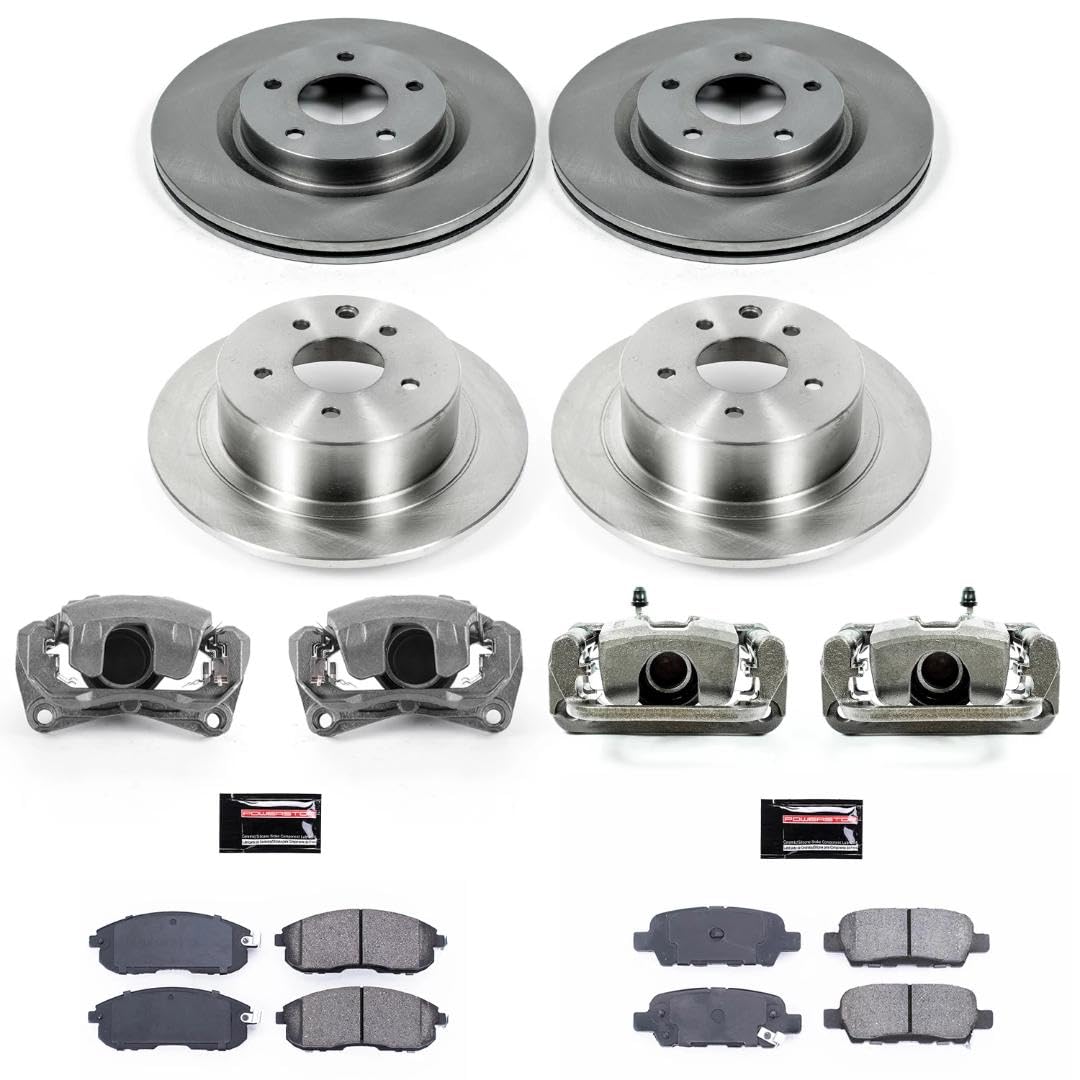 Power Stop KCOE242 Replacement Autospeciality Front and Rear Caliper Kit- OE Rotors, Ceramic Brake Pads, Calipers For Nissan Altima 2010 [Model Specific]