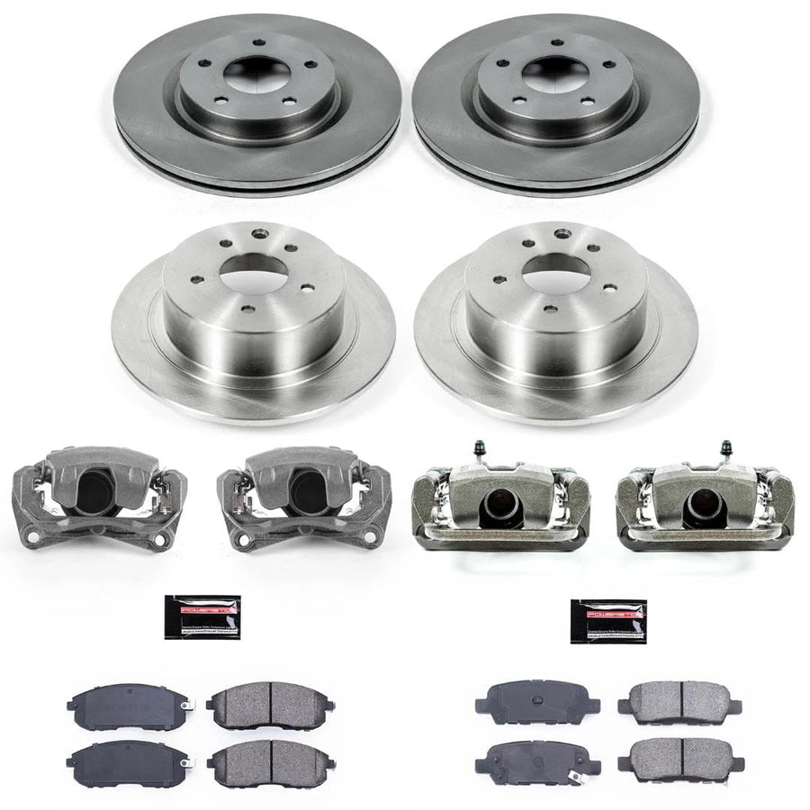 Power Stop KCOE242 Replacement Autospeciality Front and Rear Caliper Kit- OE Rotors, Ceramic Brake Pads, Calipers For Nissan Altima 2010 [Model Specific]