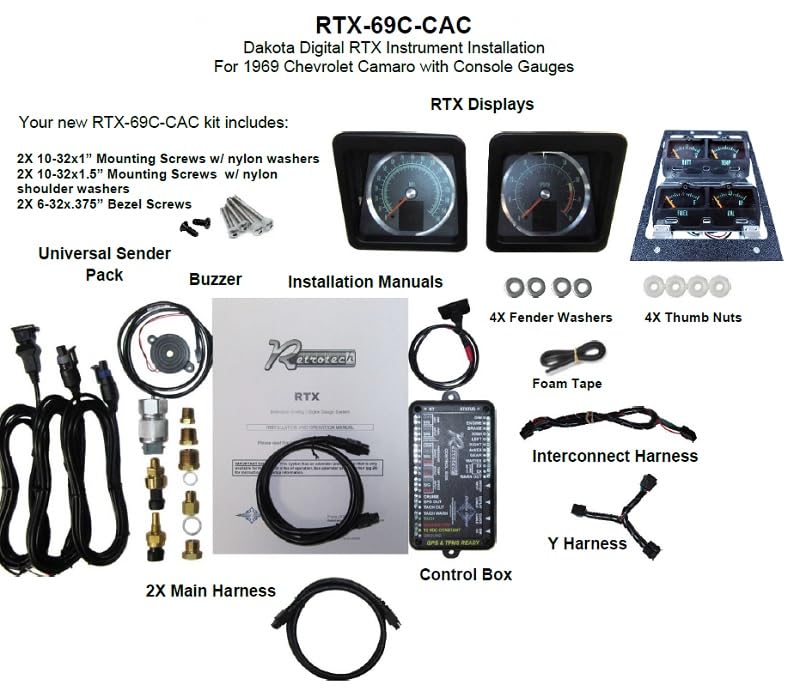 Dakota Digital Retrotech Gauge Instrument System RTX-69C-CAC-X Compatible with 1969 Camaro with Console Gauges