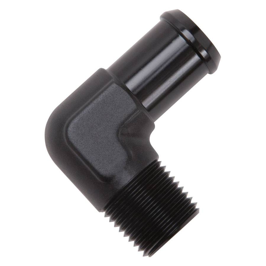Edelbrock Heater Hose Fitting 90 Degree 1/2 in. NPT and 3/4 in. Barb Black 8165