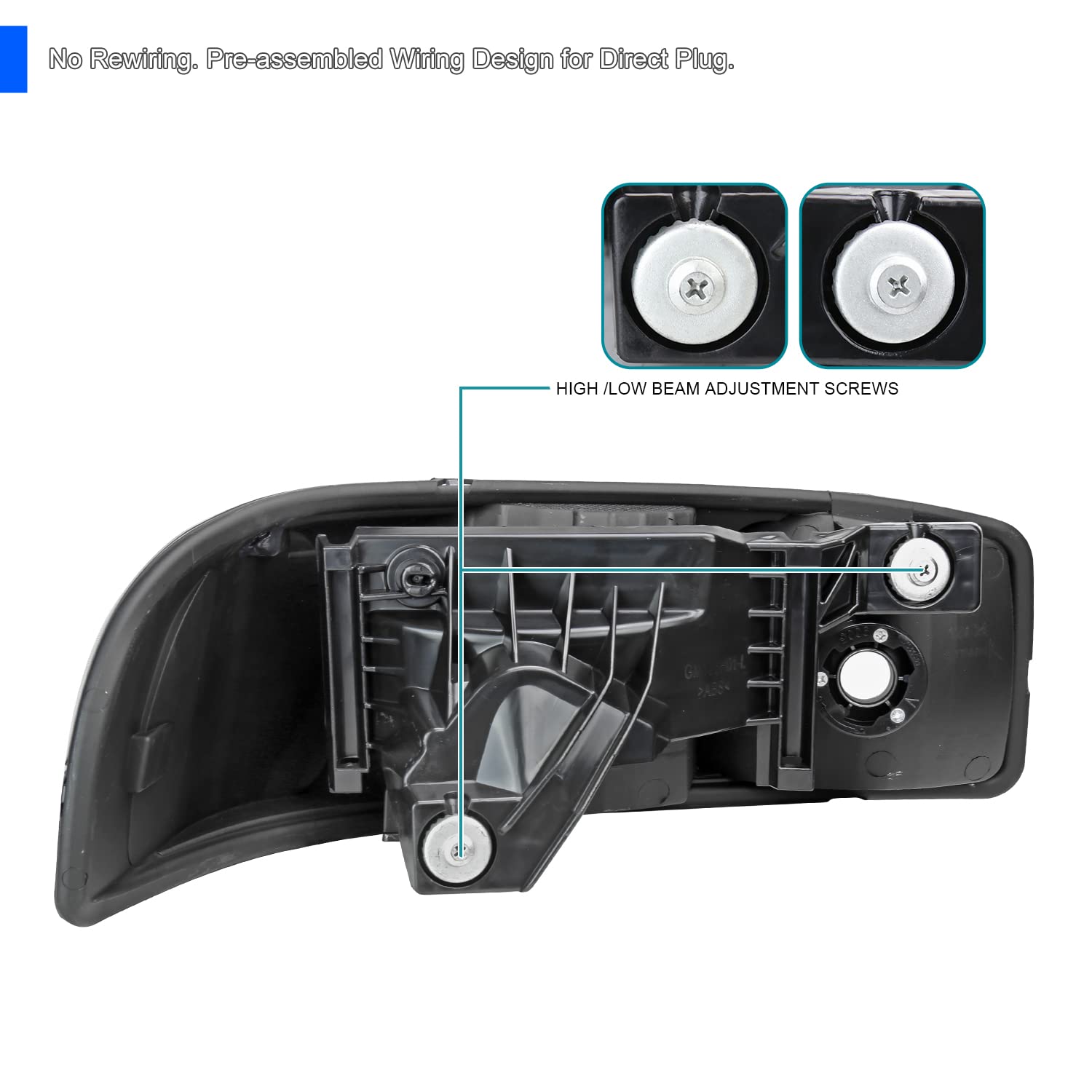 Black Headlights SPEC-D TUNING Compatible with 1999-2007 GMC Sierra, Left + Right Pair Headlamp Assembly