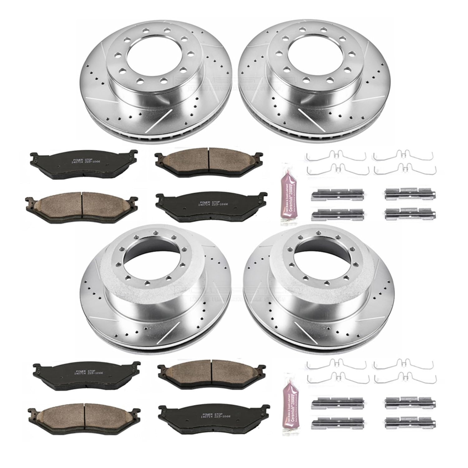 Power Stop K5965 Z23 Carbon Fiber Brake Pads Front and Rear with Drilled & Slotted Brake Rotors Kit For Ford F-450 Super Duty 2005-2016, Ford F-550 Super Duty 2005-2016 [Model Specific]
