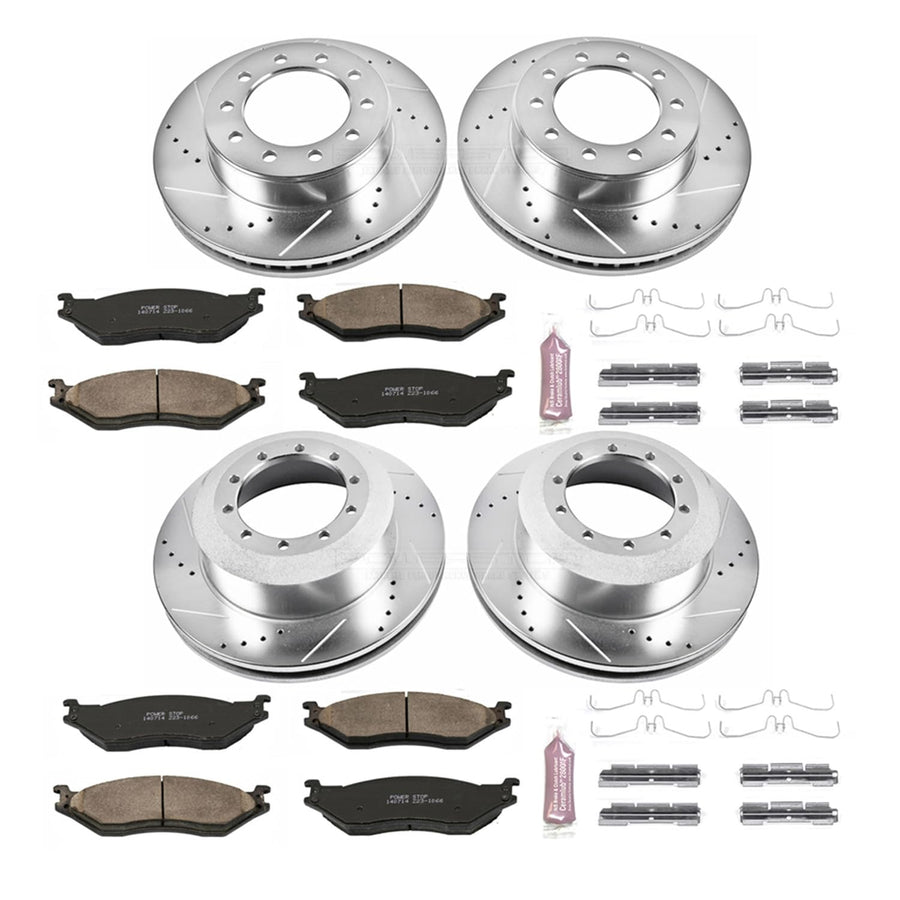 Power Stop K5965 Z23 Carbon Fiber Brake Pads Front and Rear with Drilled & Slotted Brake Rotors Kit For Ford F-450 Super Duty 2005-2016, Ford F-550 Super Duty 2005-2016 [Model Specific]