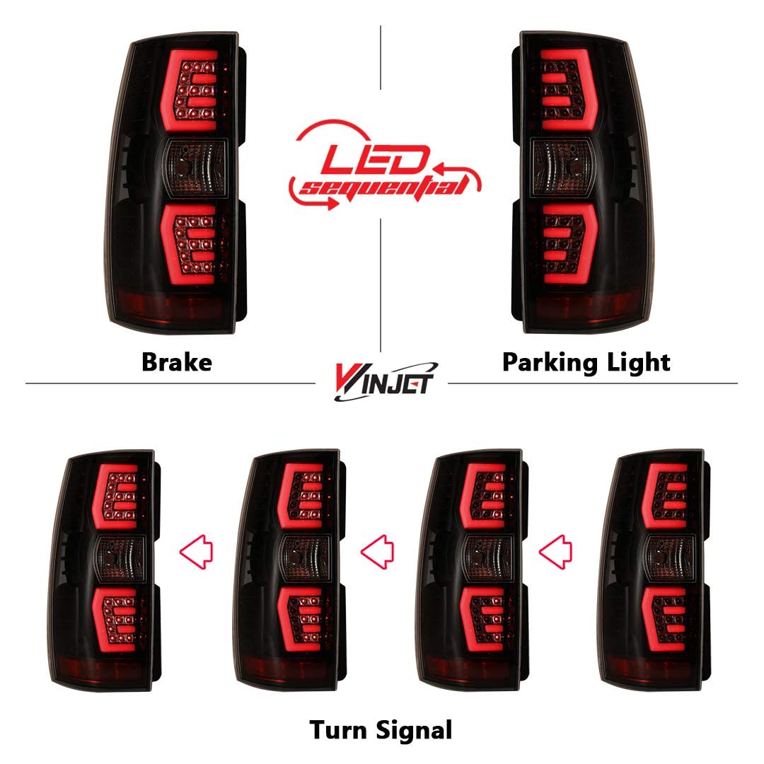 Winjet LED Sequential Tail Lights Compatible with [2007-2013 Chevy Suburban Tahoe Yukon] Rear Lamps (Clear)