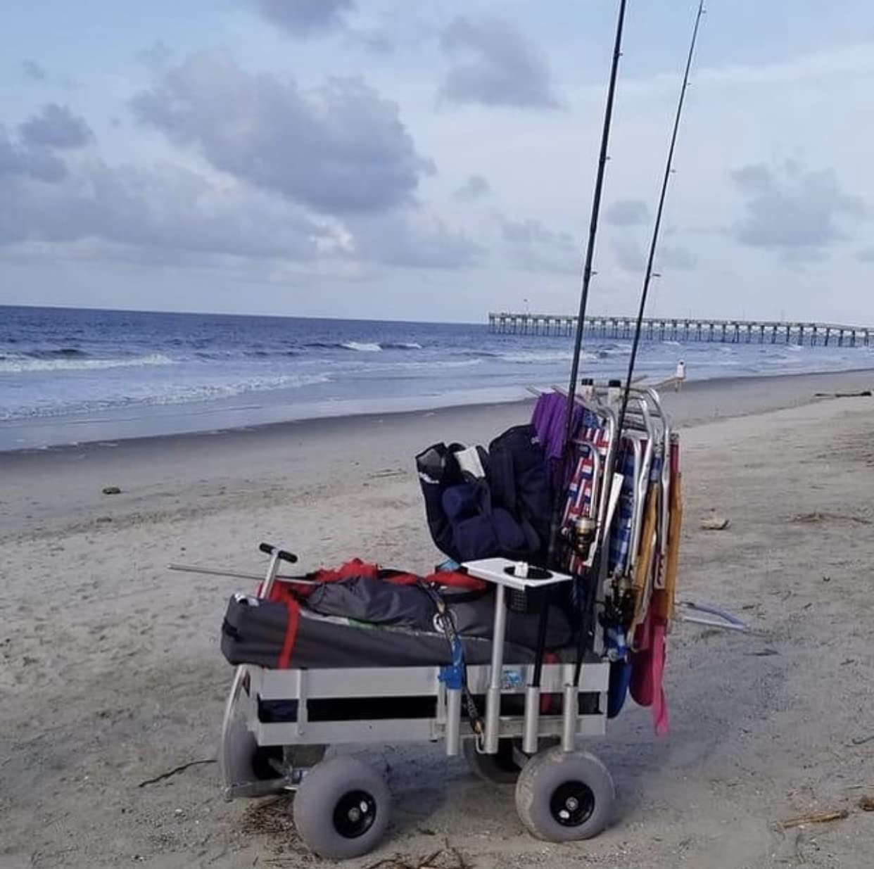 Kahuna Big Aluminum Beach Wagon with Lightweight UV Deck! Rod Holders-Balloon Sand Tires-Walls-Made in USA!