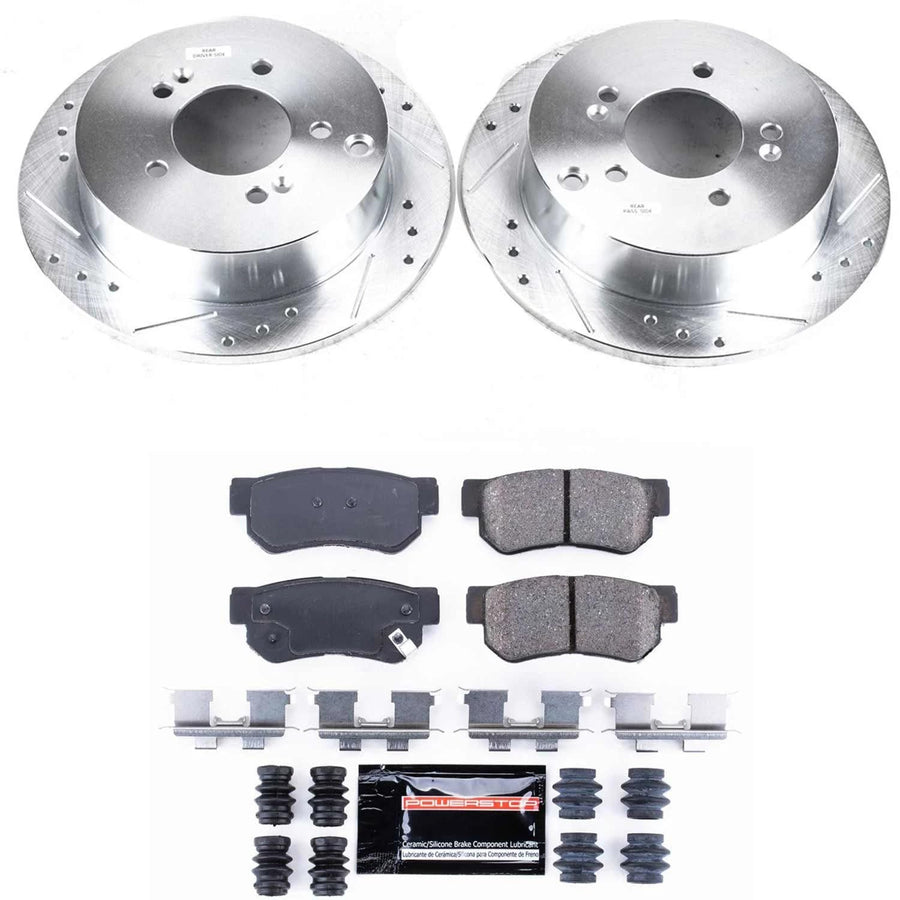 Power Stop K5213 Z23 Carbon Fiber Brake Pads with Rear Drilled & Slotted Brake Rotors Kit
