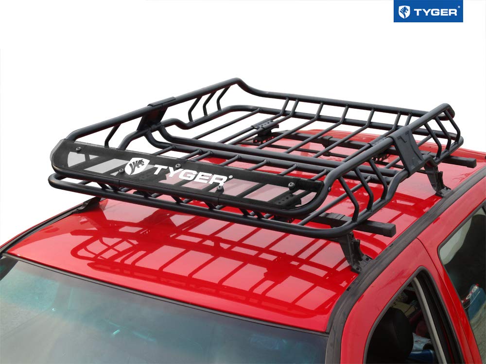 Heavy Duty Tyger Roof Mounted Cargo Basket Rack | L47.25 x W36.6 x H5.9 | Roof Top Luggage Carrier | with Wind Fairing