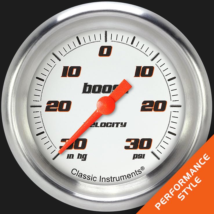 Velocity White Classic Instruments 2 5/8" Boost Vacuum Gauge Electric VS341WAPF