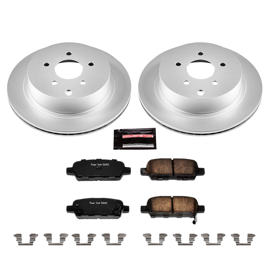 Power Stop CRK2427 Brake Kit For FX35 FX45 M35h M37 M37X M56 M56X QX60 Murano Pathfinder Quest Rear Coated Brake Rotors and Ceramic Brake Pads