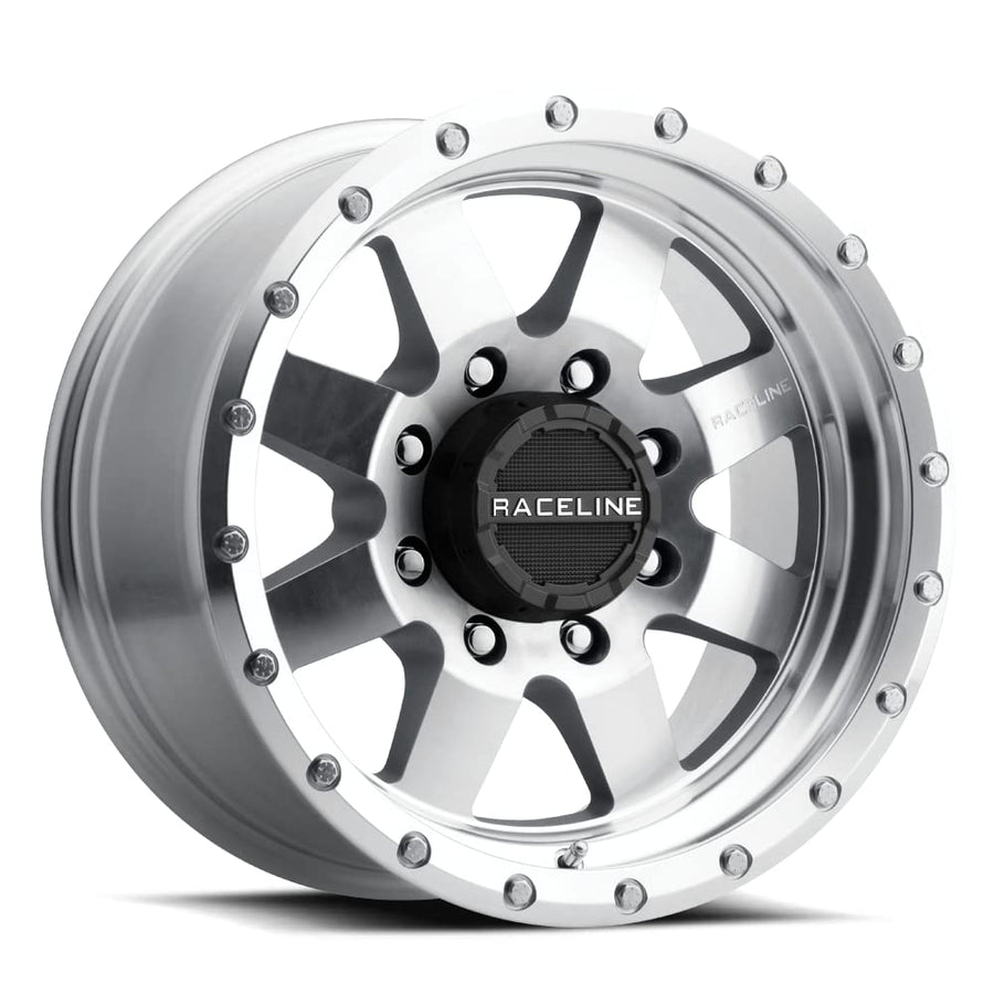 935MC Raceline Wheels DEFENDER Wheel Machined Clear Coat 17X9"6X139.7 Bolt Pattern -12mm Offset/(4.5"B/S) 8 Spoke Aluminum Passenger Car Wheels, Full Size Replacement Machined Clear Coat Car Rims