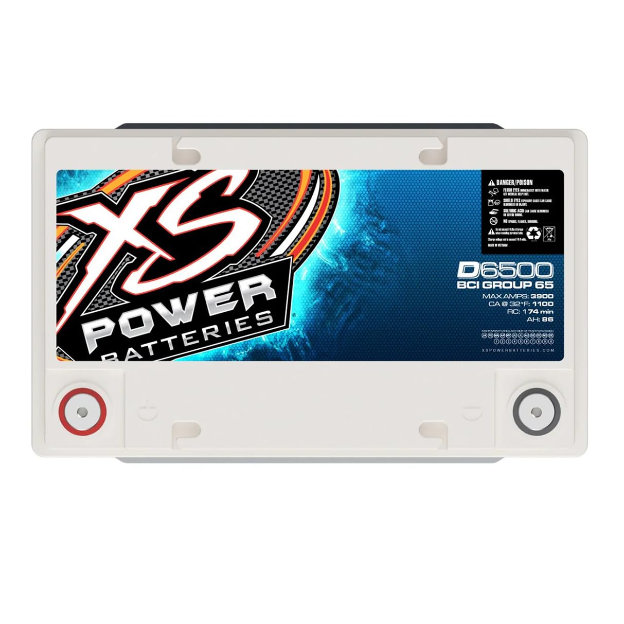 XS Series D6500 12V 3,900 Amp AGM High Output Battery with M6 Terminal Bolt