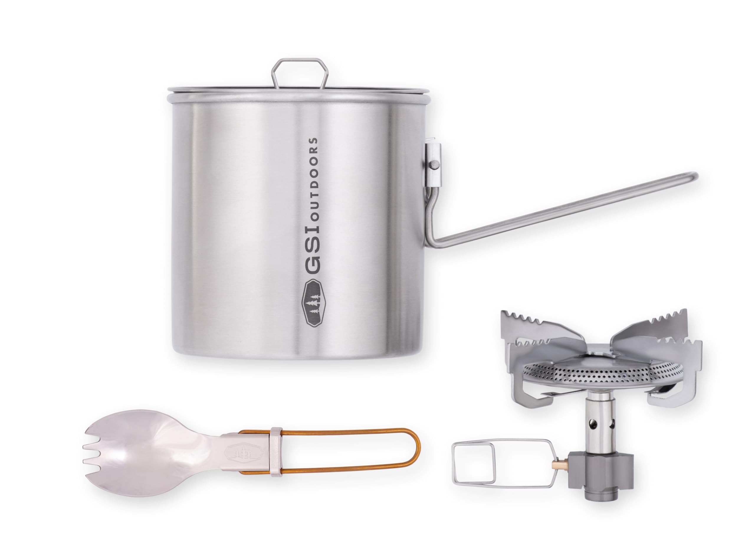GSI Outdoors Explorer Set Glacier Stainless, Compact Stainless Steel Cookset with Pot, Frypan, Cup, and Bowl, Nesting Camping Cookware for Backpacking, Hiking & Outdoor Cooking