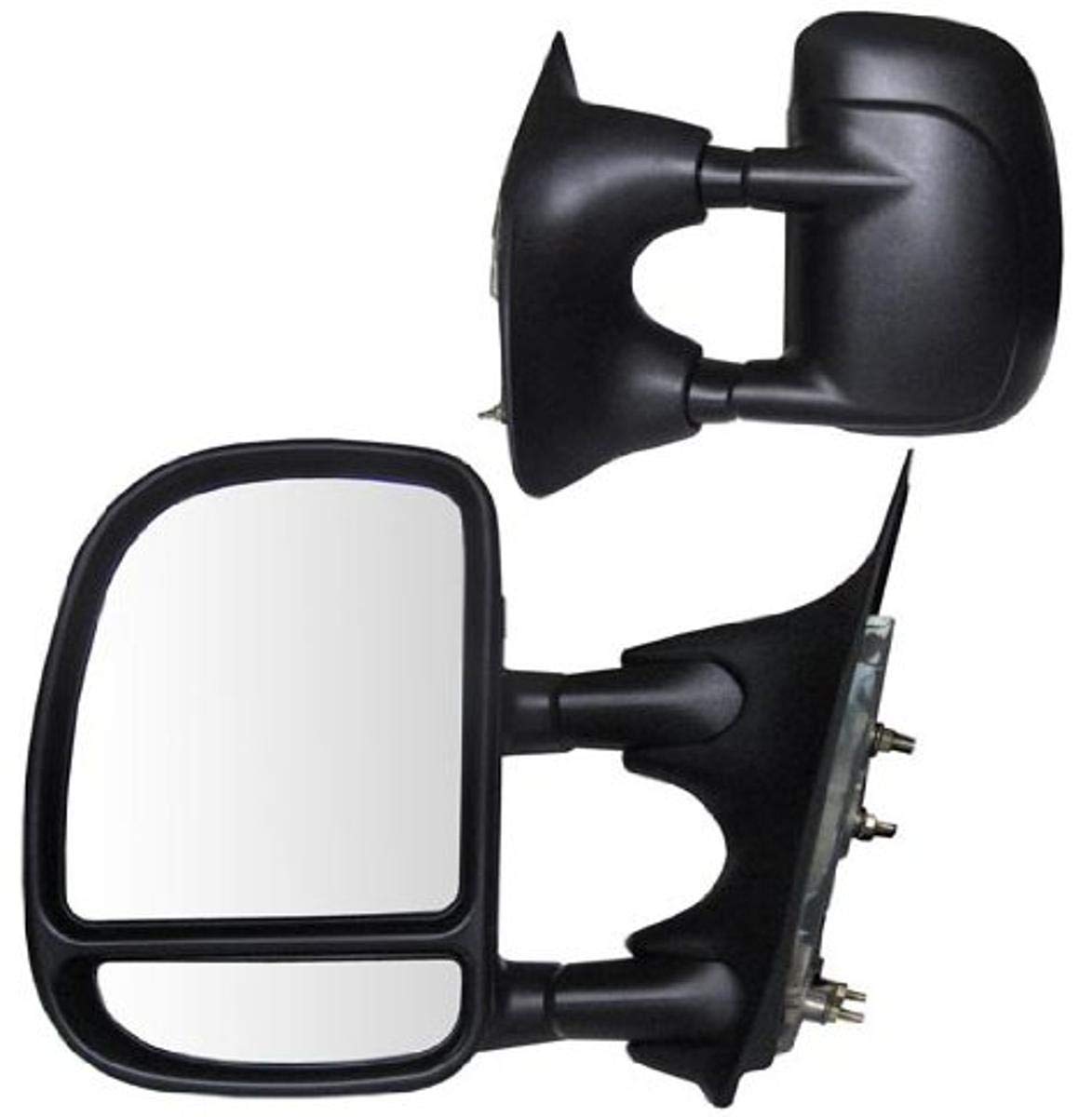 K Source Towing Mirror Extendable Pair for 2000-2005 E Series, 1999-2007 F Series, Textured Black, Manual, Adjustable, Dual Lens, Convex & Flat Mirror, Foldaway