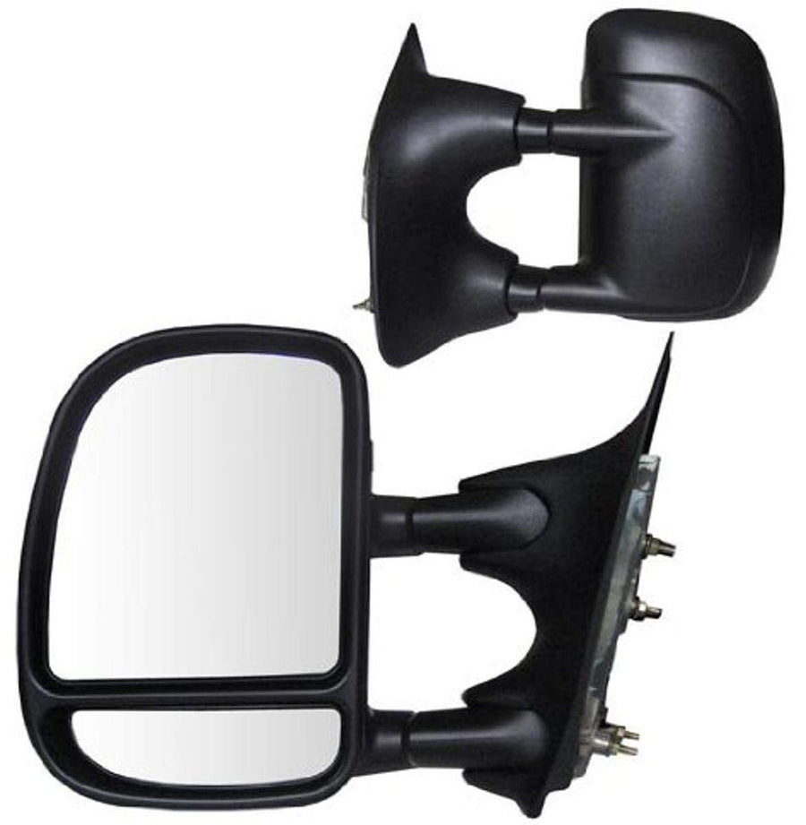 K Source Towing Mirror Extendable Pair for 2000-2005 E Series, 1999-2007 F Series, Textured Black, Manual, Adjustable, Dual Lens, Convex & Flat Mirror, Foldaway