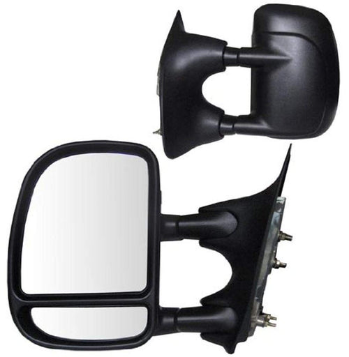 K Source Towing Mirror Extendable Pair for 2000-2005 E Series, 1999-2007 F Series, Textured Black, Manual, Adjustable, Dual Lens, Convex & Flat Mirror, Foldaway
