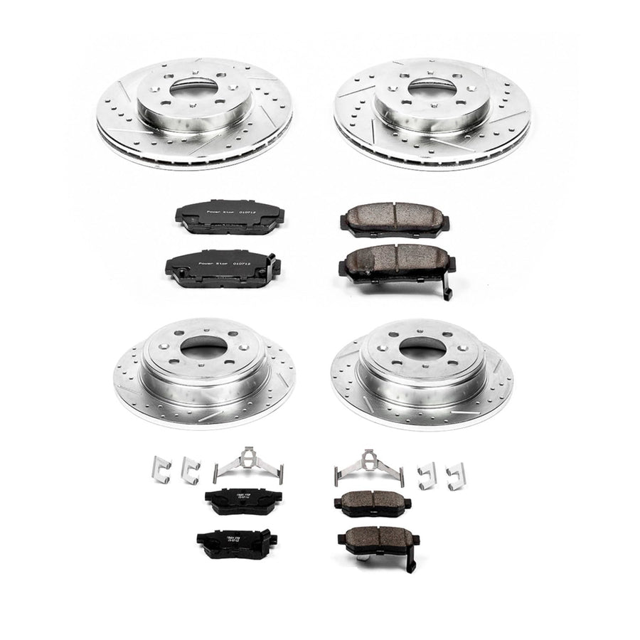 PowerStop Brake Kit Front and Rear For Acura Integra 1994-01 | Honda Civic 1993-95 - Drilled and Slotted Disc Rotors with Ceramic Brake Pads Replacement, K693