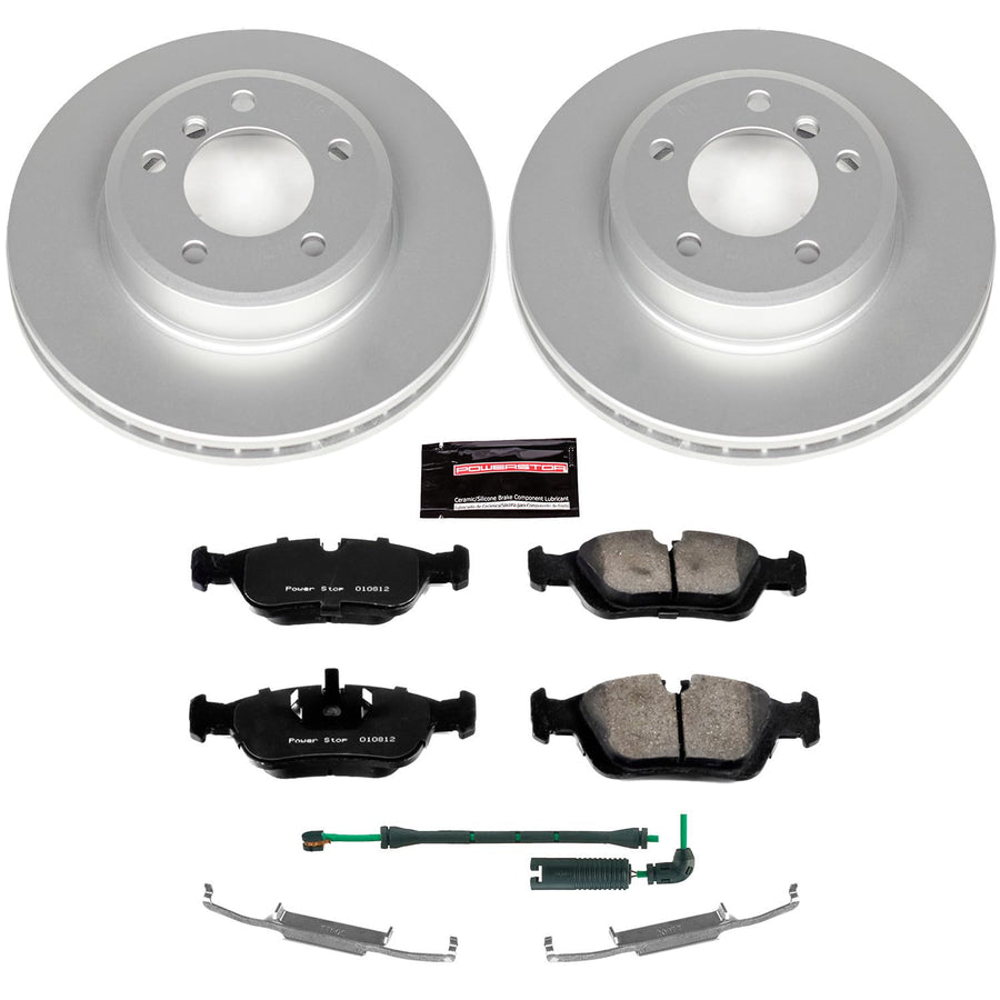 Z23 Evolution Power Stop CRK868 Coated Brake Kit and 1 Front Sensor Wire For BMW 325xi 2001-2005 [Model Specific]