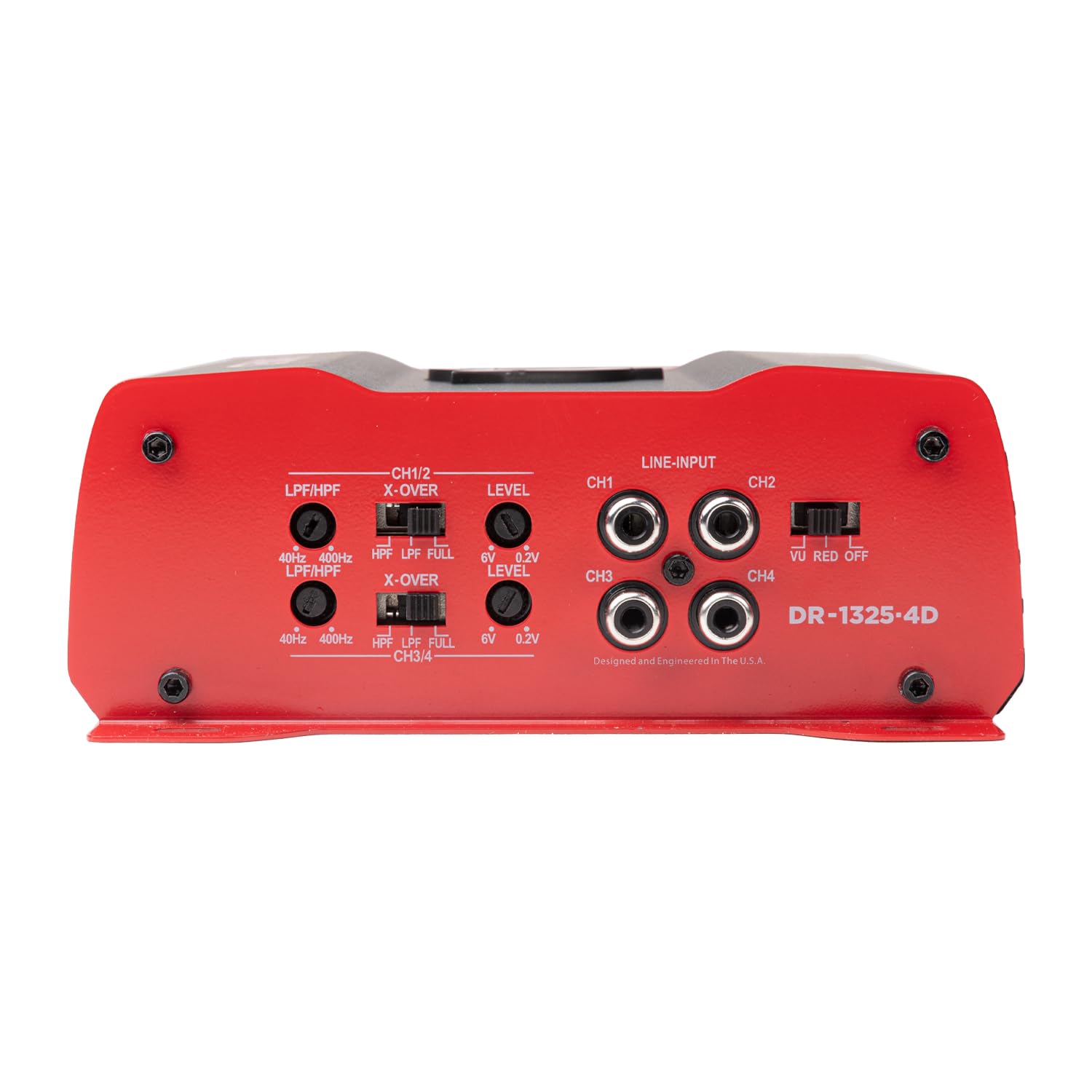 Crunch V-Drive 1325W 4-Channel Car Audio Amplifier - Class D, QTD Cooling, LED VU-Meter, Adjustable Crossovers, Multiple Operation Modes