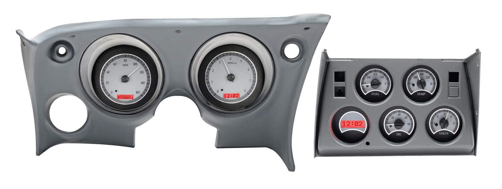 Dakota Digital VHX-68C-VET-S-R Analog Dash Gauge System Compatible with 1968-77 Chevy Corvette Silver Alloy Red Backlighting