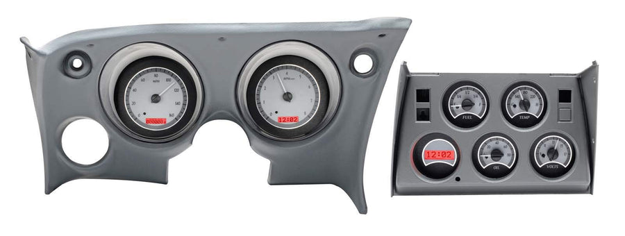 Dakota Digital VHX-68C-VET-S-R Analog Dash Gauge System Compatible with 1968-77 Chevy Corvette Silver Alloy Red Backlighting