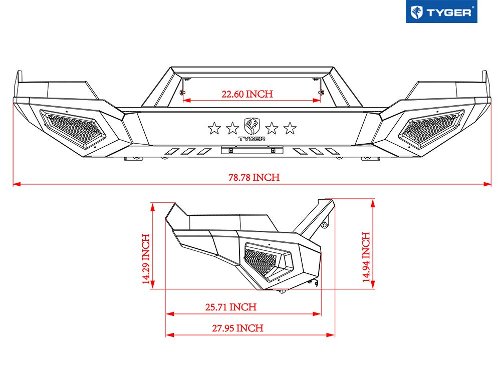 Tyger Auto TG-BP6D80368 Front Bumper Kit Tyger Fury Compatible with 2013-2018 Dodge Ram 1500; 2019-2024 1500 Classic (Excl Rebel & Warlock Trims) Textured Black Rock Crawler