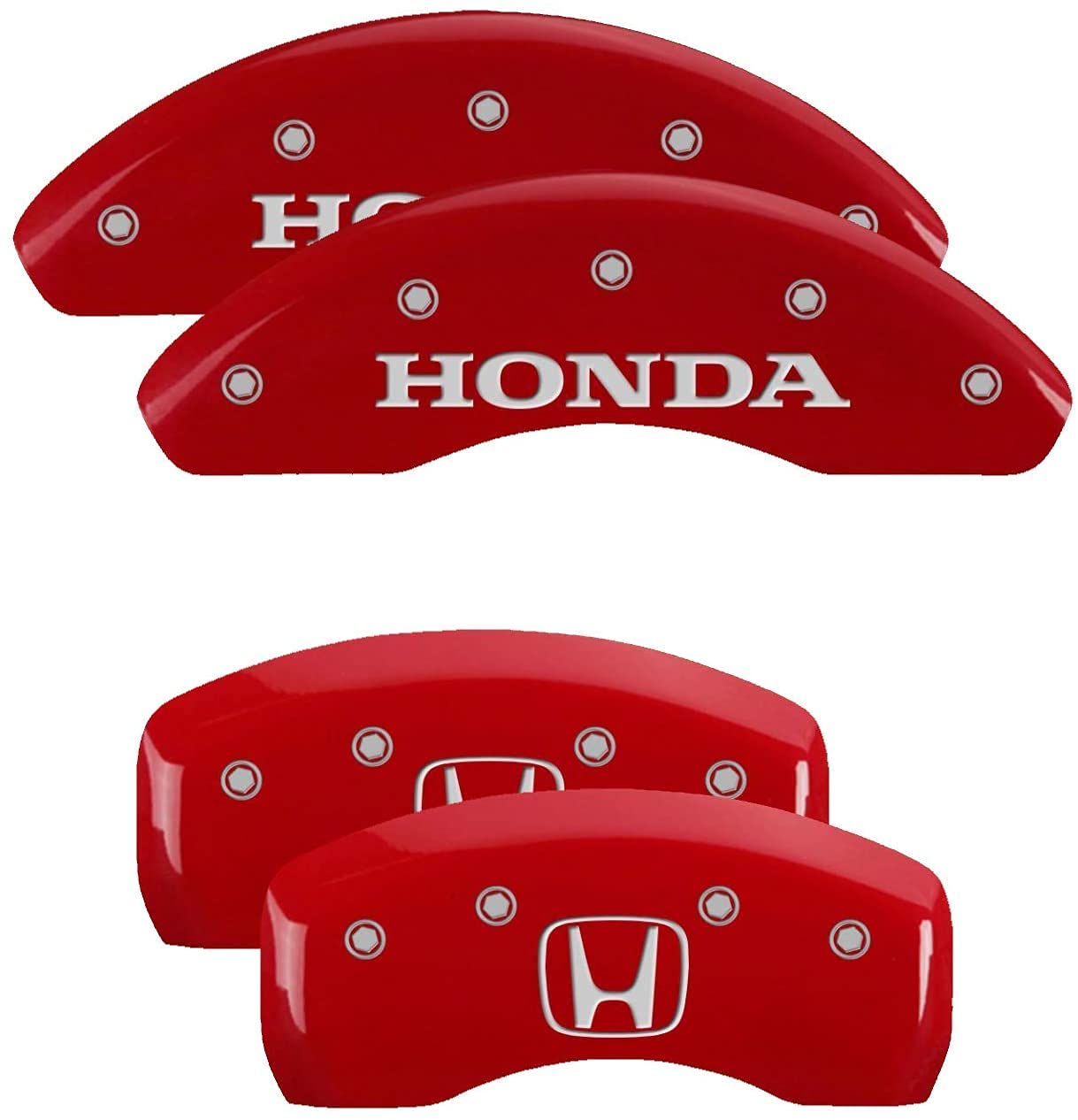 Brake Caliper Covers MGP for Honda Accord 2018-2019 with Red Powder Coat Finish, Engraved Silver Honda Logo, Front and Rear Set (4-Pack)