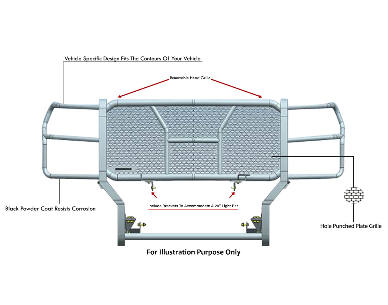 RUGGED Black Horse Heavy Duty Grille Brush Bumper Guard Modular Black Compatible with 2017-2022 Ford F-250/Ford F-350/Ford F-450/Ford F-550 Super Duty-RU-FOF217-B