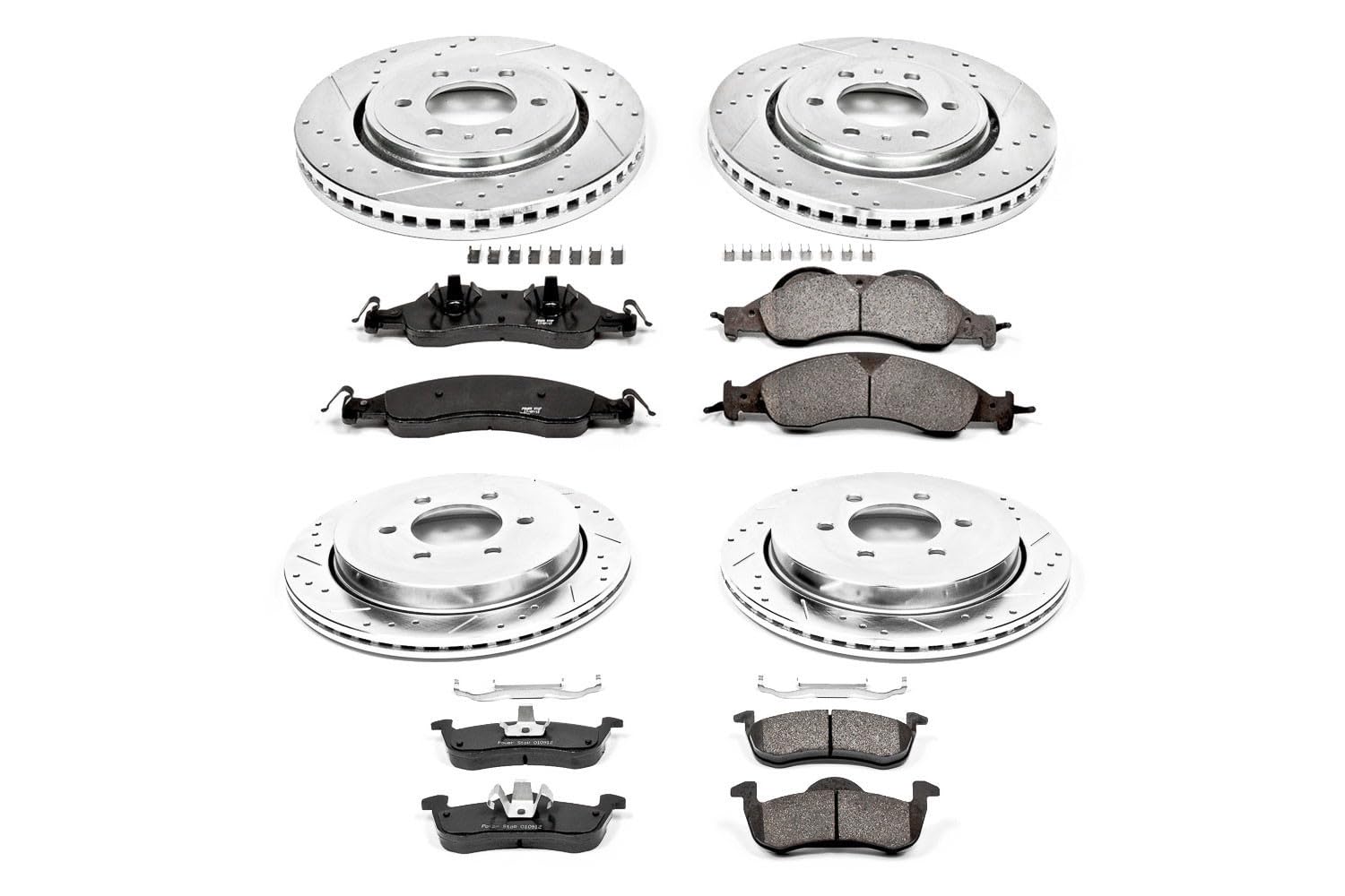 Power Stop K4109 Z23 Carbon Fiber Brake Pads Front and Rear with Drilled & Slotted Brake Rotors Kit For Ford Expedition 2007-2009, Lincoln Navigator 2007-2009 [Model Specific]