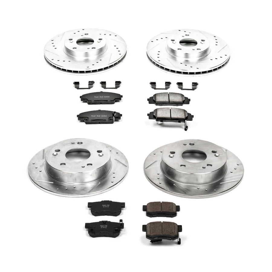 Power Stop K2440 Z23 Carbon Fiber Brake Pads Front and Rear with Drilled and Slotted Brake Rotors Brake Kit For 2006 2007 2008 2009 2010 2011 Honda Civic Coupe Sedan Si