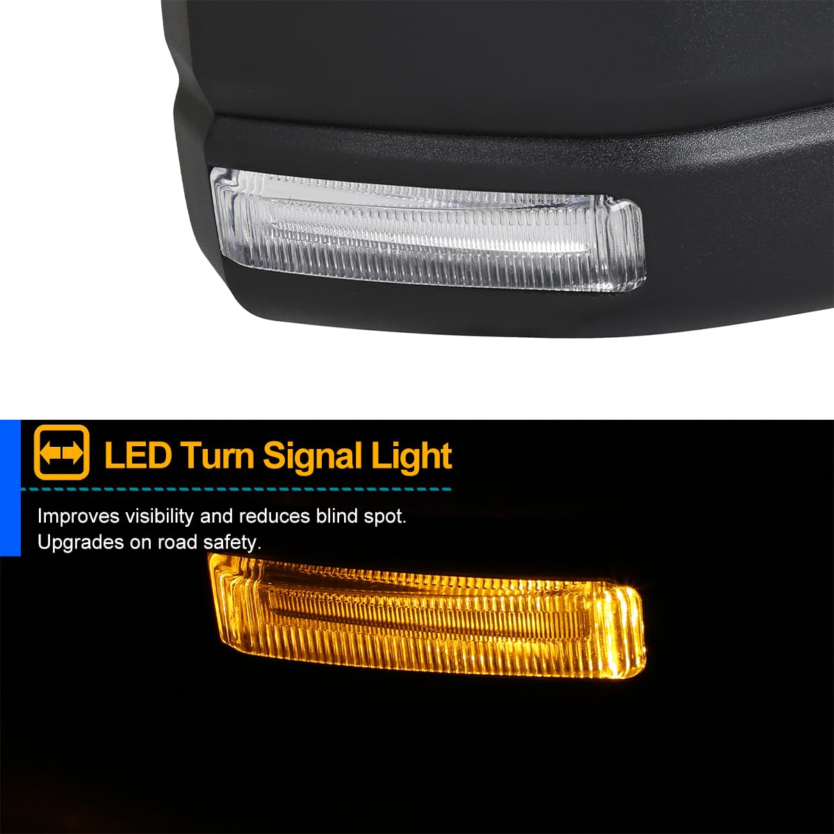Power Spec-D Tuning Heated+LED Signal Black Right Passenger Side Mirror Compatible with 2015-2020 Ford F150
