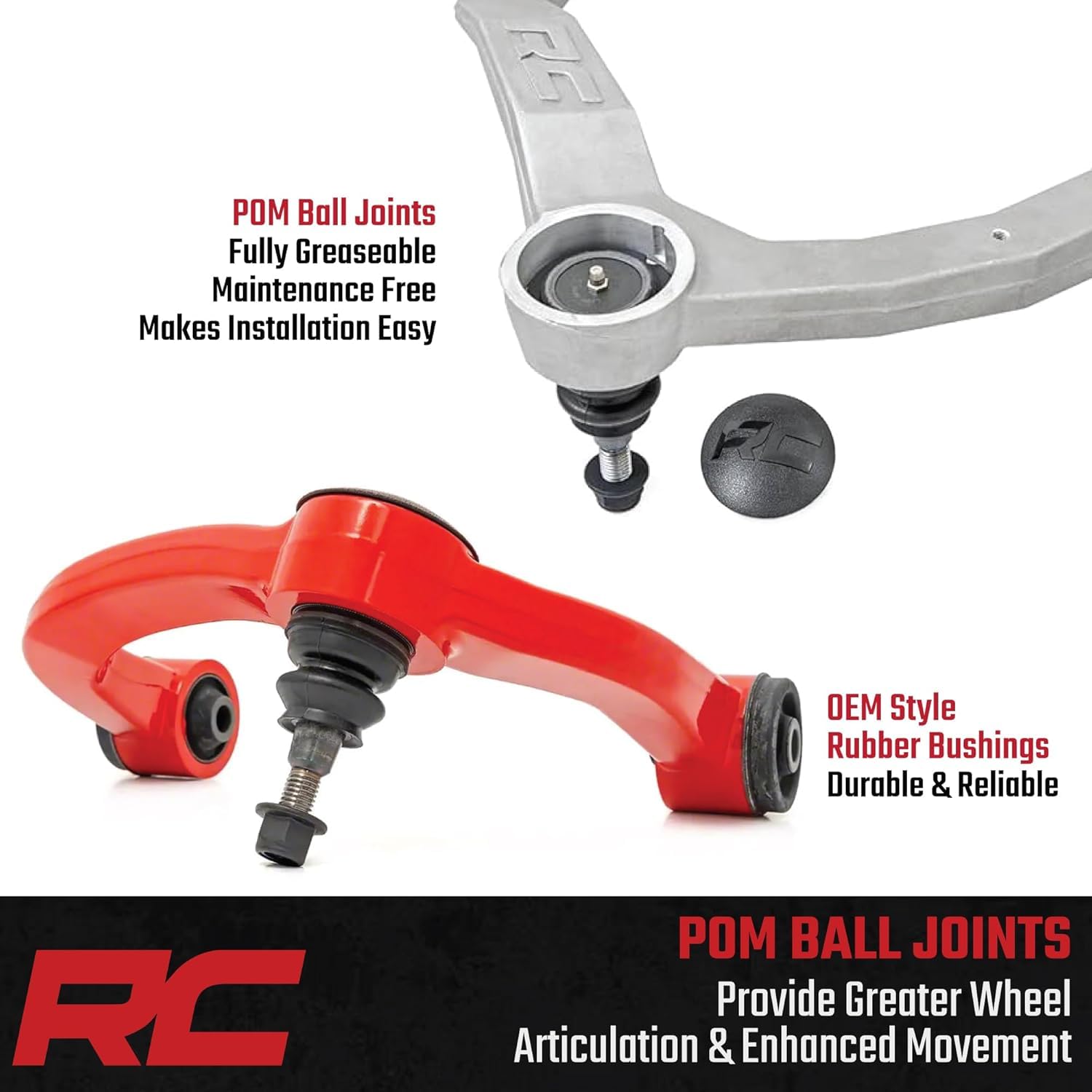 Rough Country Upper Control Arms Forged for Ford F-150 2WD/4WD (2021–2026) - Bolt-On OE Upgrade, Greaseable POM Ball Joints, Silver Finish