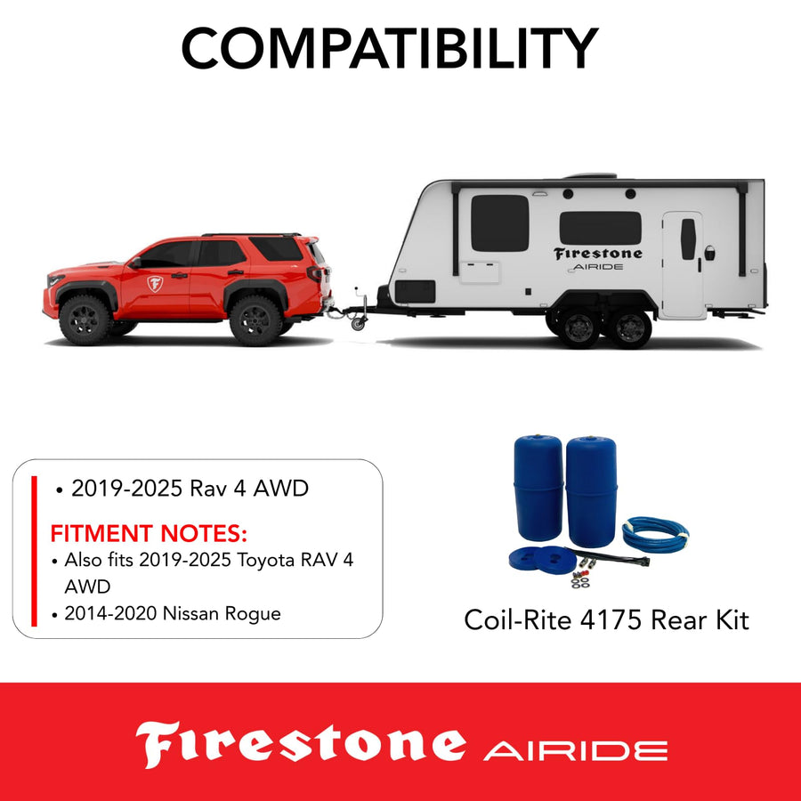 Firestone Coil-Rite Airide 4175 Rear Air Spring Kit fits 2019-2025 RAV 4 AWD & 2014-2020 Rogue | Not Compatible with in-Bed Hitch | 1,000 lbs Load Capacity | 5-35 PSI | Installation Easy