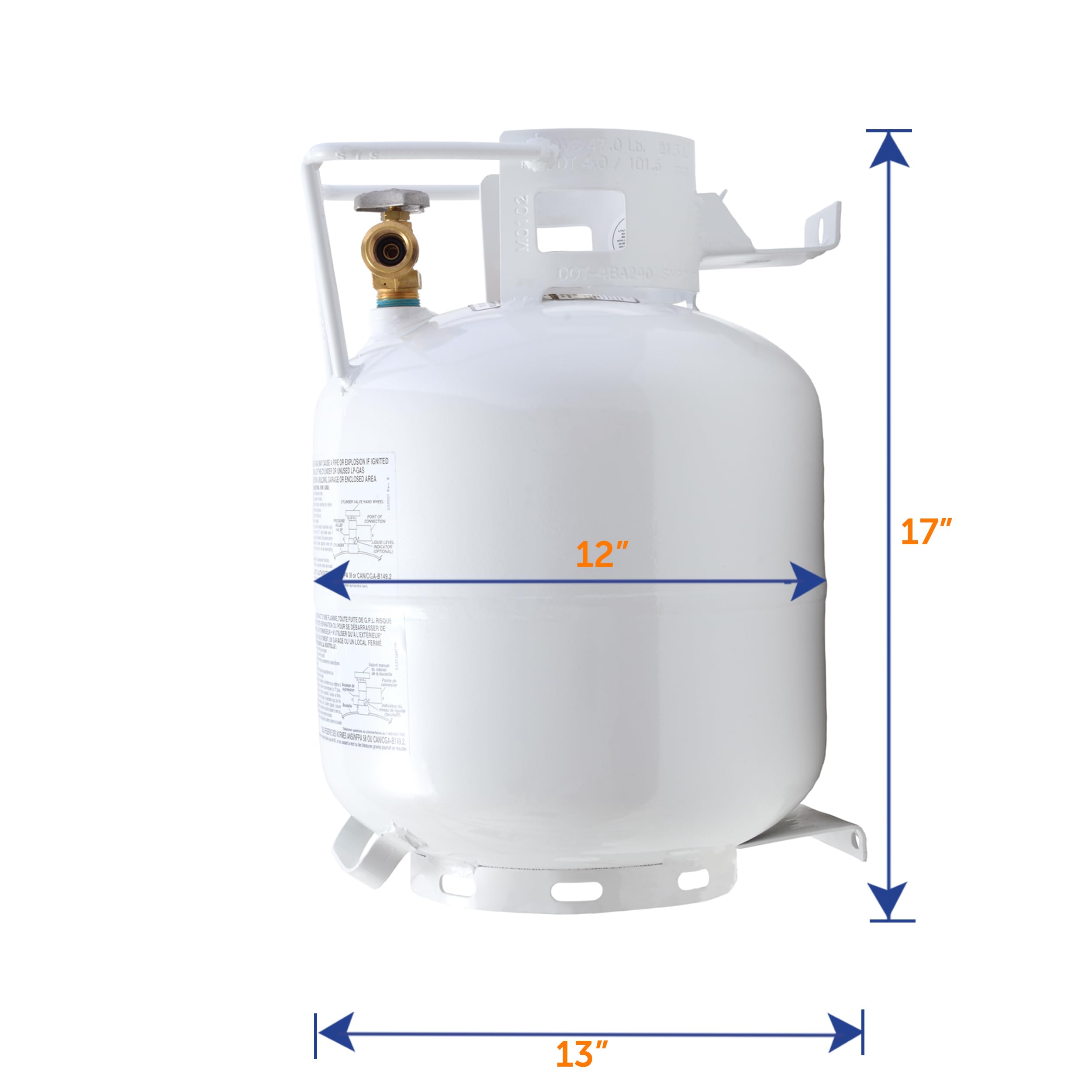 Flame King 20-LB Steel Horizontal Propane Tank Cylinder for Fire Pits and Tables, Patio Heaters, Barbeques, RVs, and Truck Campers, White
