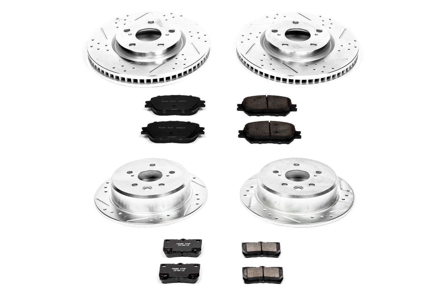 Power Stop K4076 Z23 Carbon Fiber Brake Pads Front and Rear with Drilled & Slotted Brake Rotors Kit For Lexus IS250 2009-2013 [Model Specific]