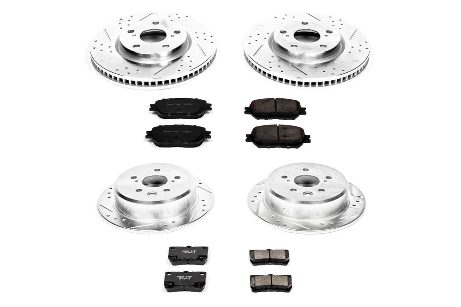 Power Stop K4076 Z23 Carbon Fiber Brake Pads Front and Rear with Drilled & Slotted Brake Rotors Kit For Lexus IS250 2009-2013 [Model Specific]