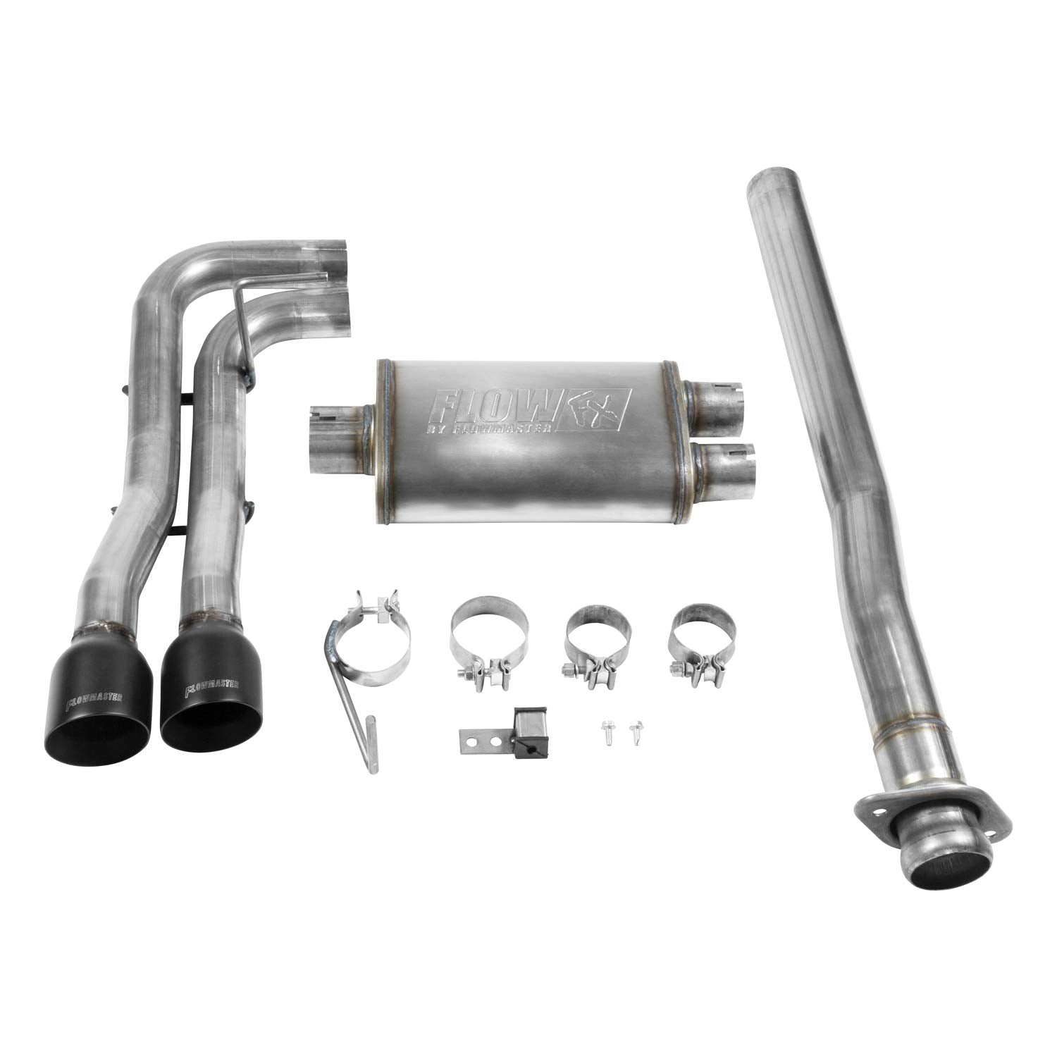 Flowmaster FlowFX 717785 Cat-Back Exhaust Kit Dual 2.5 Inch 409 Stainless Steel 4 Inch Black Ceramic Stainless Tips Compatible with 2015-2020 Ford F-150 2.7L 3.5L 5.0L Except Standard Cab Short Bed