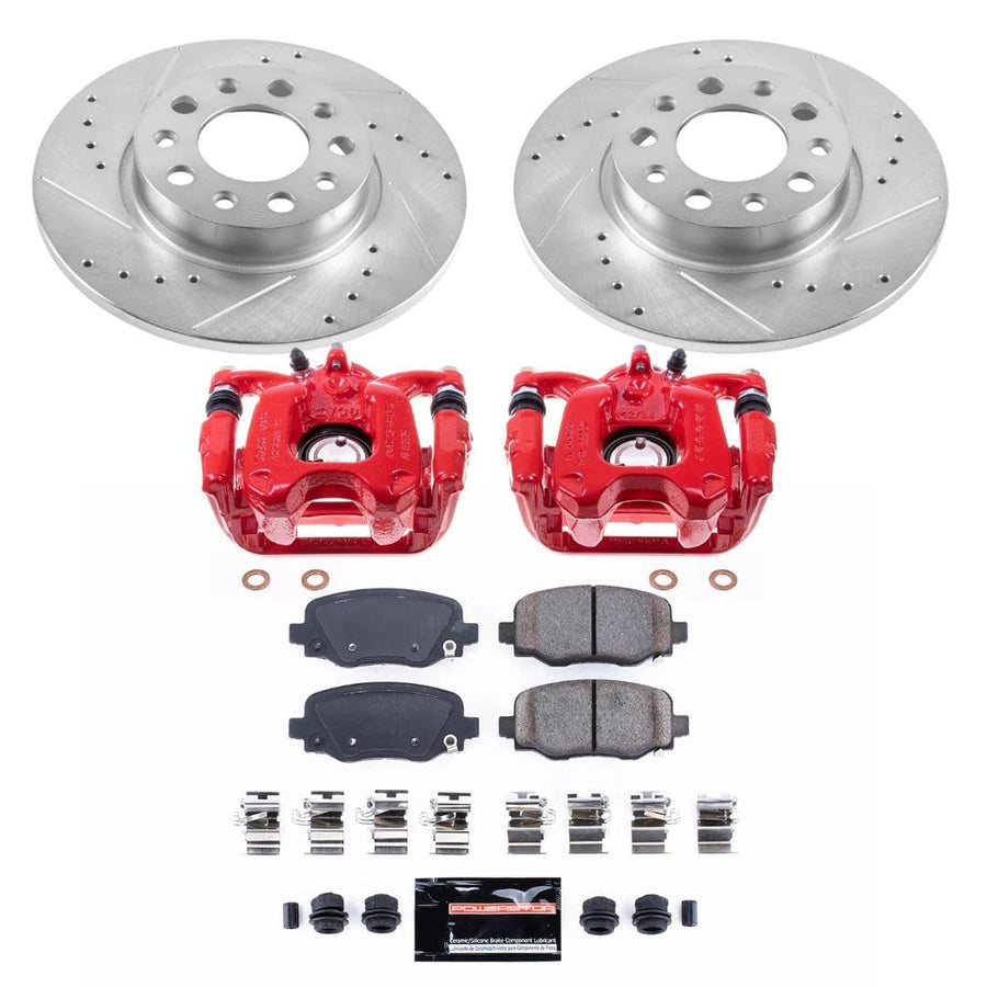 Power Stop Z23 Evolution KC7301 Rear Brake Kit-Drilled/Slotted Rotors, Carbon Ceramic Brake Pads & Calipers For Fiat 500X 2016-2020, Jeep Renegade 2015-2022 [Model Specific]