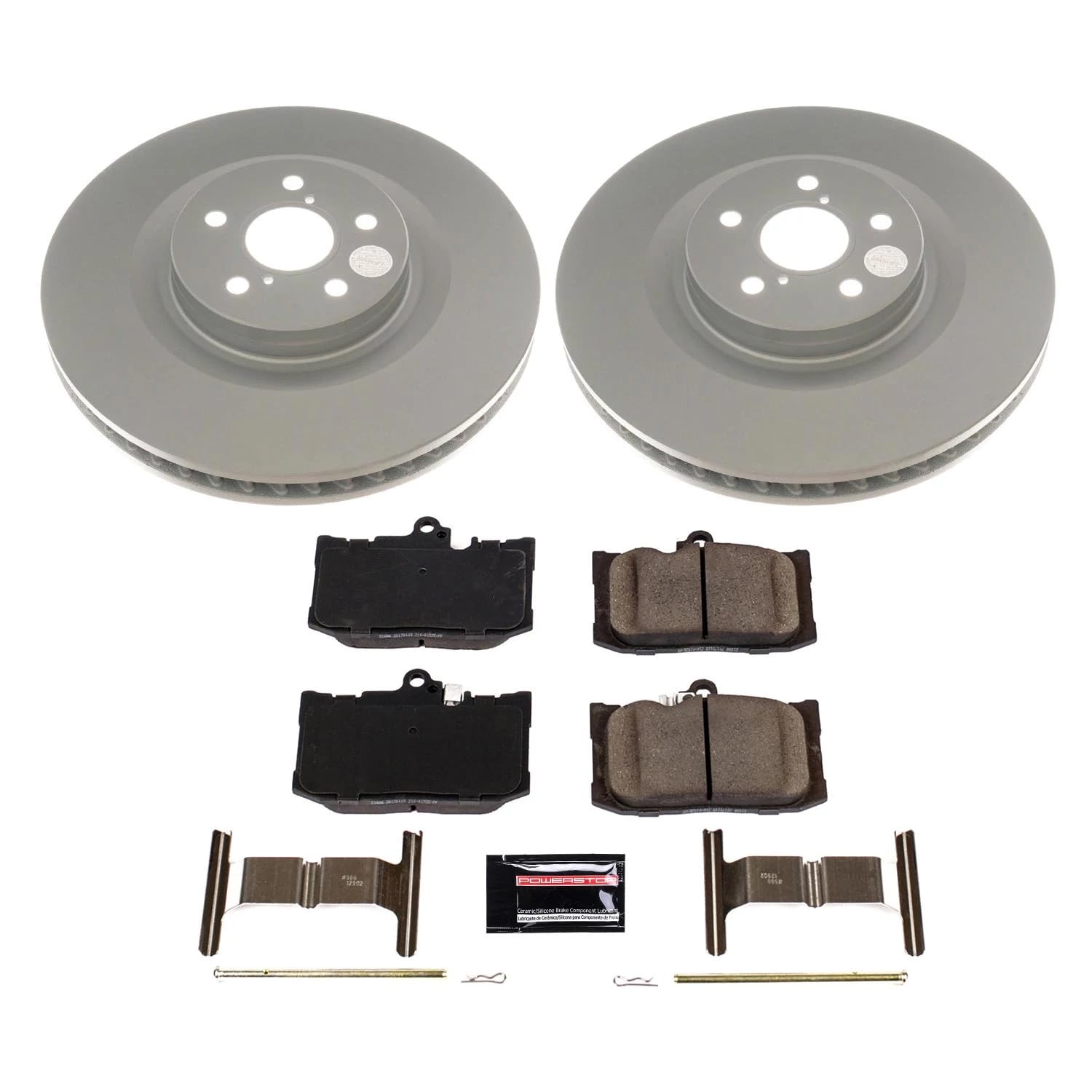Power Stop Z17 Front Coated Rotor Kit-Coated Brake Rotors, Ceramic Brake Pads For Lexus GS200t, Lexus GS300, Lexus GS350, Lexus GS450h, Lexus RC200t, Lexus RC300, Lexus RC350 [Model Specific]