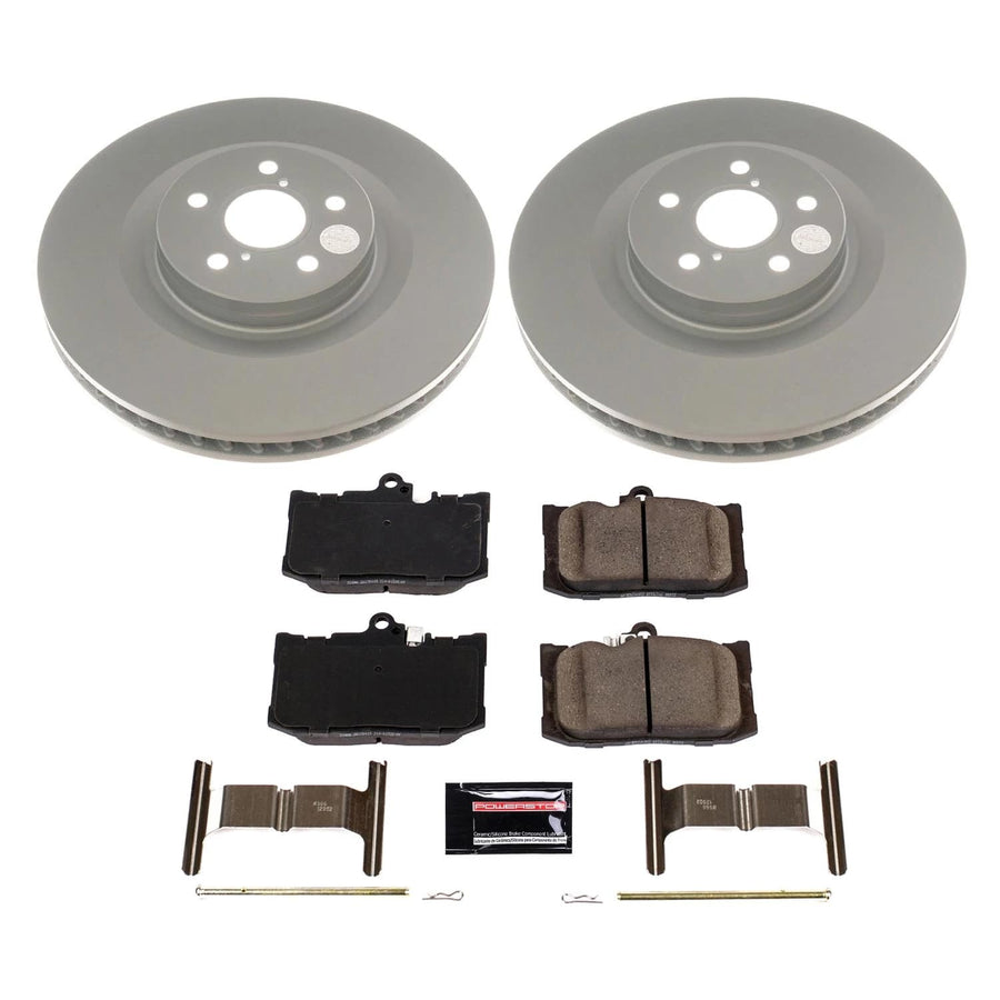 Power Stop Z17 Front Coated Rotor Kit-Coated Brake Rotors, Ceramic Brake Pads For Lexus GS200t, Lexus GS300, Lexus GS350, Lexus GS450h, Lexus RC200t, Lexus RC300, Lexus RC350 [Model Specific]