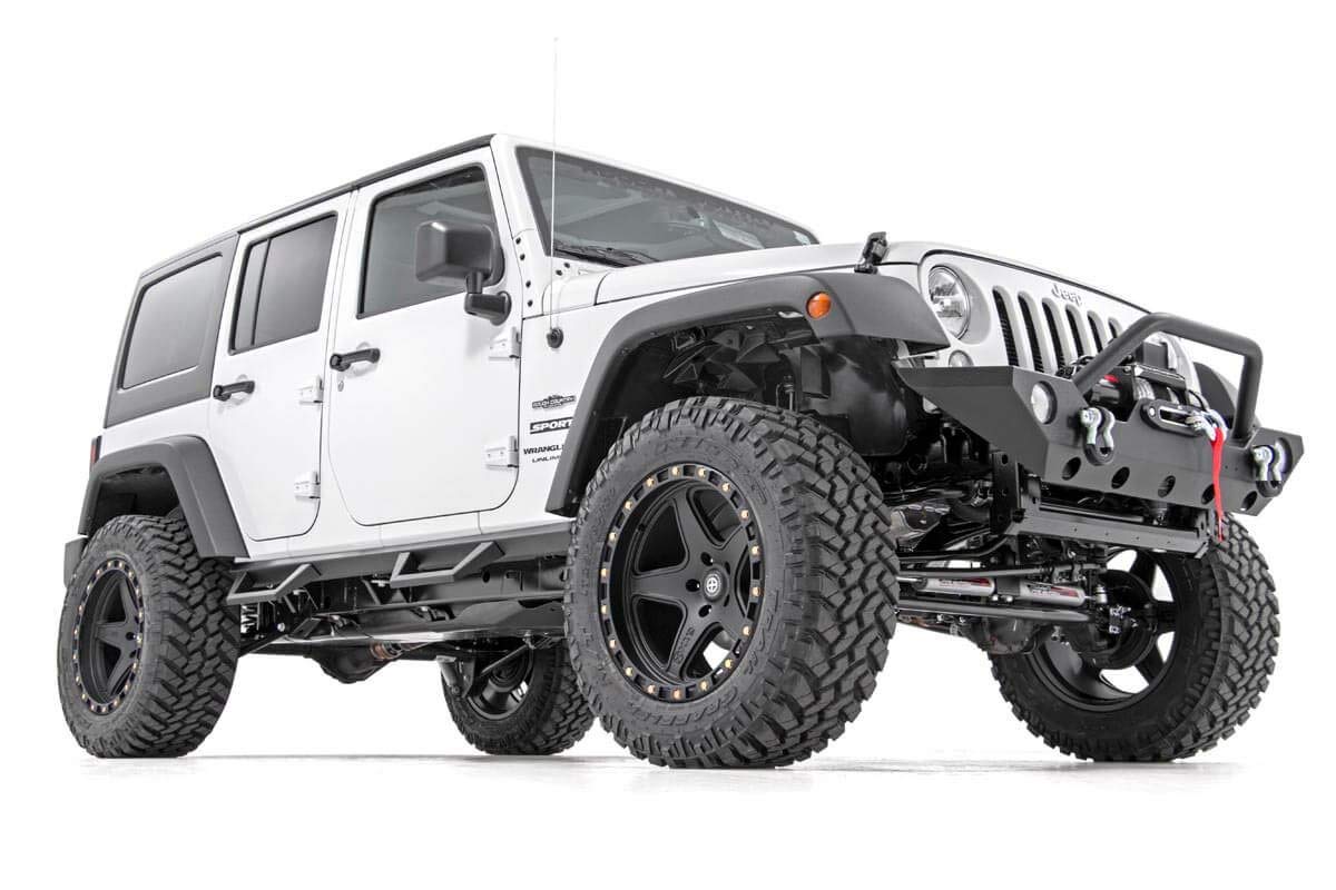 Rough Country Drop Steps Contoured for Jeep Wrangler JK (2007-2018) 4-Door - Flush Fit Rails with Side Steps