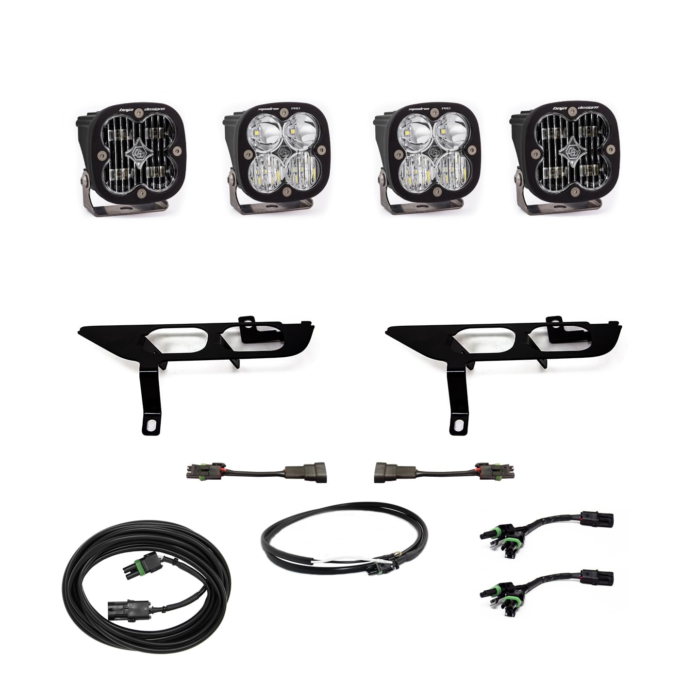 Baja Designs Pro Squadron SAE Fog Pocket LED Light Kit fits Ford F-150 2021+ with Upfitter Wiring Harness (Multi-Pattern; Clear)