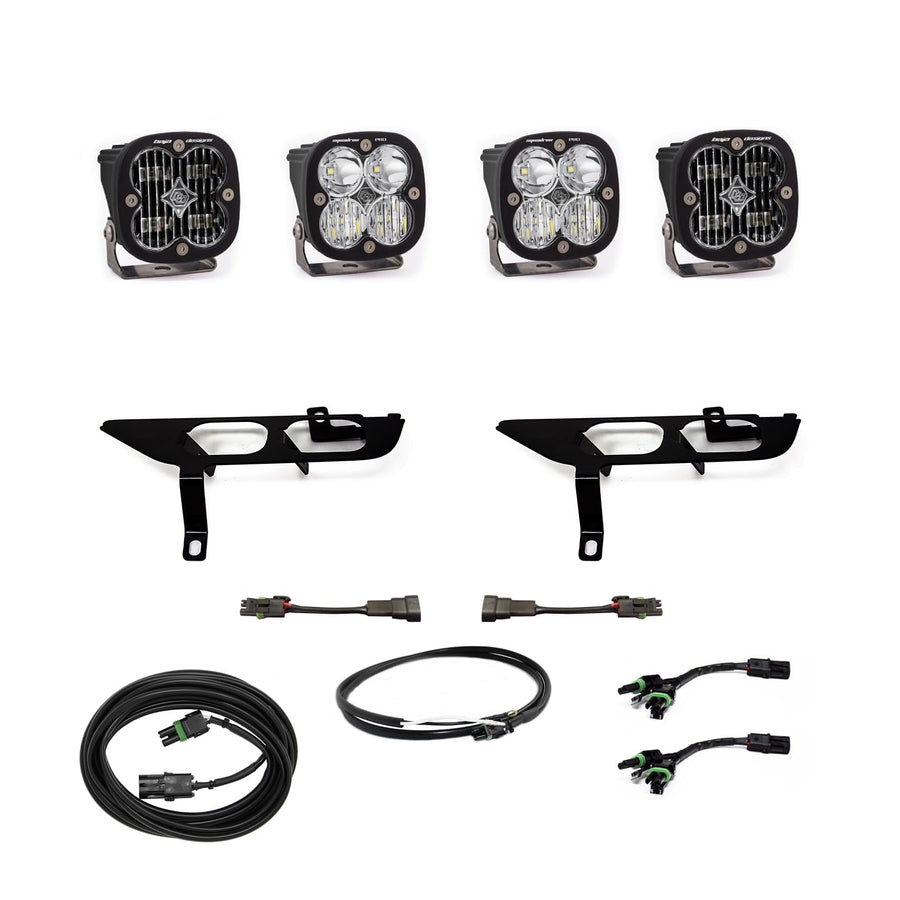 Baja Designs Pro Squadron SAE Fog Pocket LED Light Kit fits Ford F-150 2021+ with Upfitter Wiring Harness (Multi-Pattern; Clear)